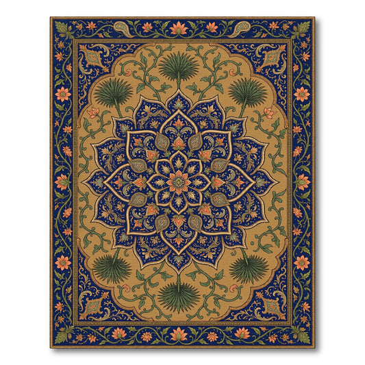 Ornate Navy Gold Floral Mandala Rug