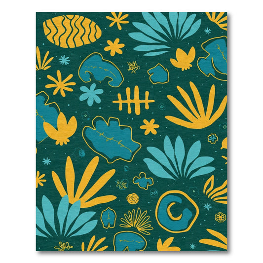 Teal Yellow Organic Tropical Bloom Rug