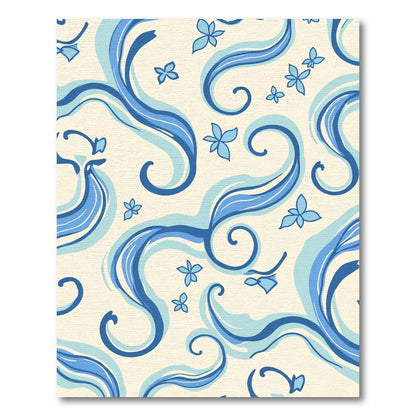 Blue Cream Swirl Floral Abstract Rug