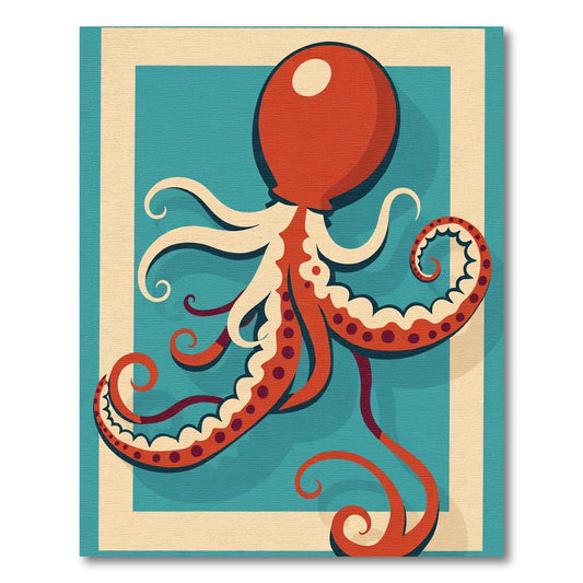 Retro Teal Orange Octopus Tentacles Rug