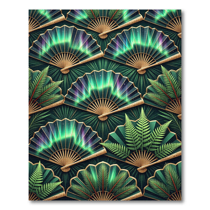 Emerald Aurora Fan Tropical Fern Rug