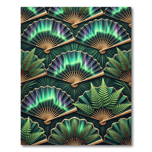 Emerald Aurora Fan Tropical Fern Rug