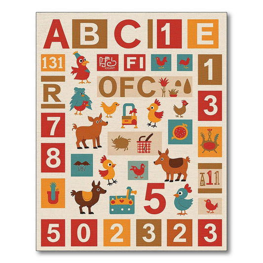 Farming Animals Alphabet Letters Barnyard Collage Rug