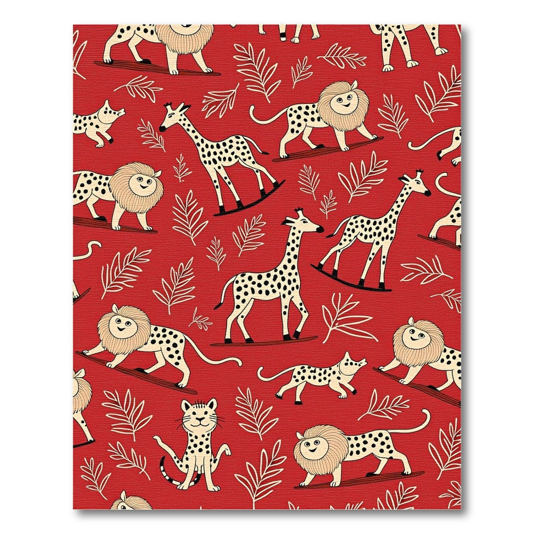 Whimsical Red Jungle Safari Animals Rug