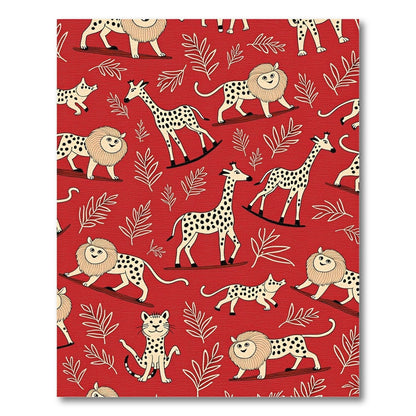 Whimsical Red Jungle Safari Animals Rug