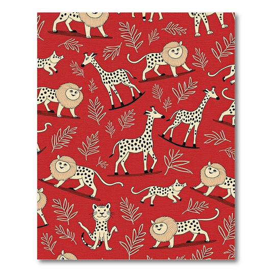 Whimsical Red Jungle Safari Animals Rug
