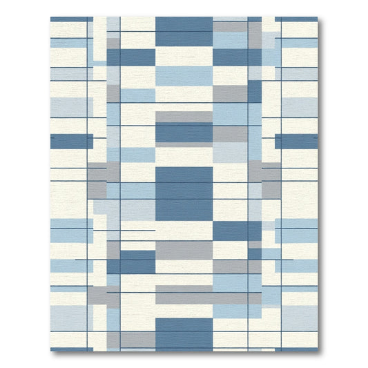 Modern Abstract Blue Geometric Blocks Rug