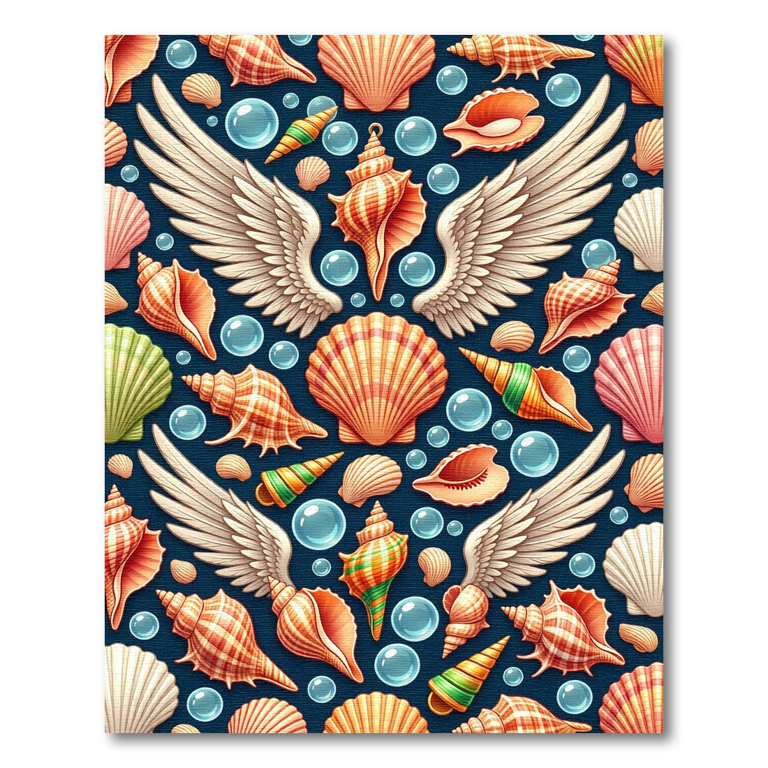 Winged Seashells on Dark Blue Ocean Rug
