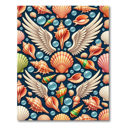 Winged Seashells on Dark Blue Ocean Rug