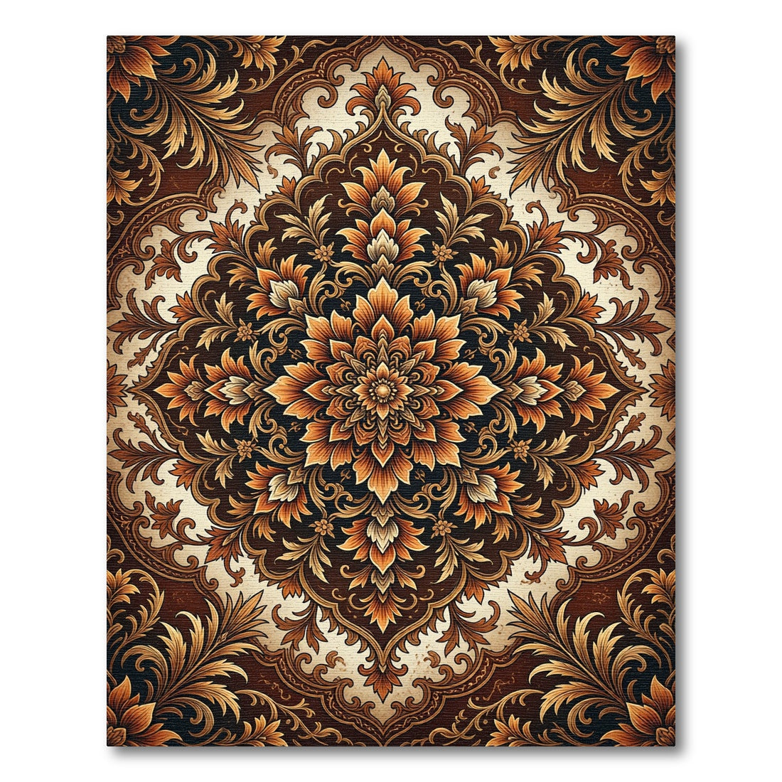 Elegant Amber Floral Medallion Scroll Rug