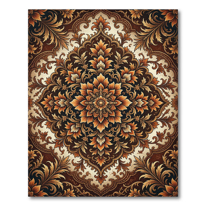 Elegant Amber Floral Medallion Scroll Rug