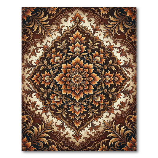 Elegant Amber Floral Medallion Scroll Rug