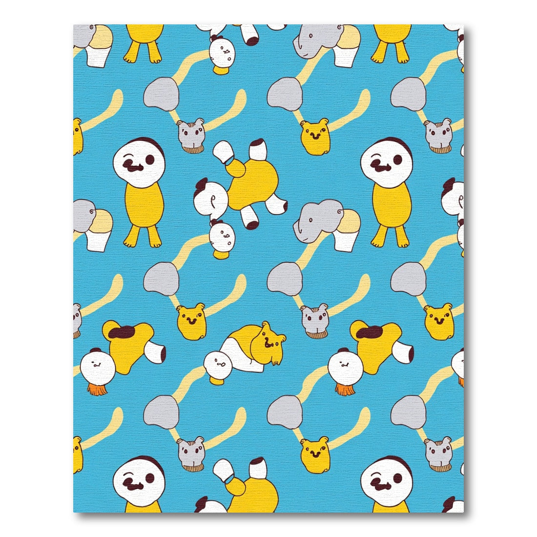 Playful Yellow Cartoon Characters Blue Rug