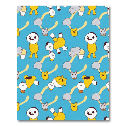Playful Yellow Cartoon Characters Blue Rug