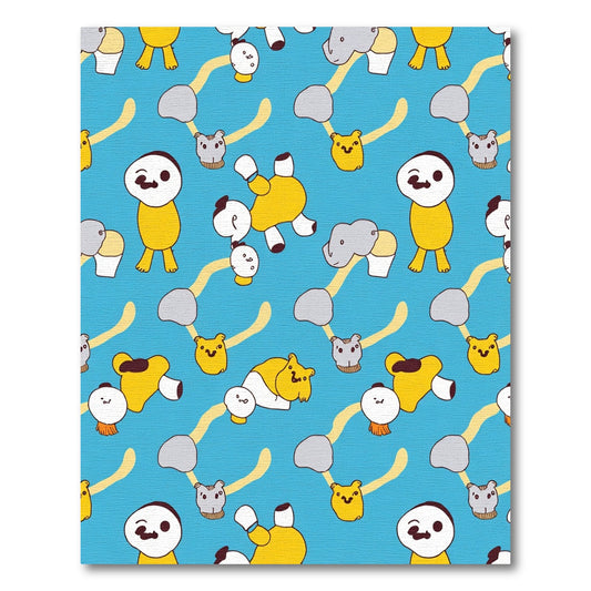 Playful Yellow Cartoon Characters Blue Rug