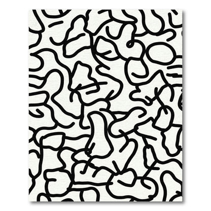 Black White Abstract Organic Lines Rug