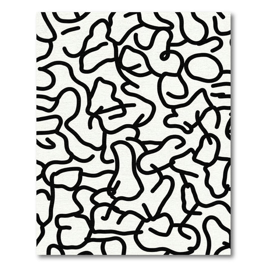 Black White Abstract Organic Lines Rug