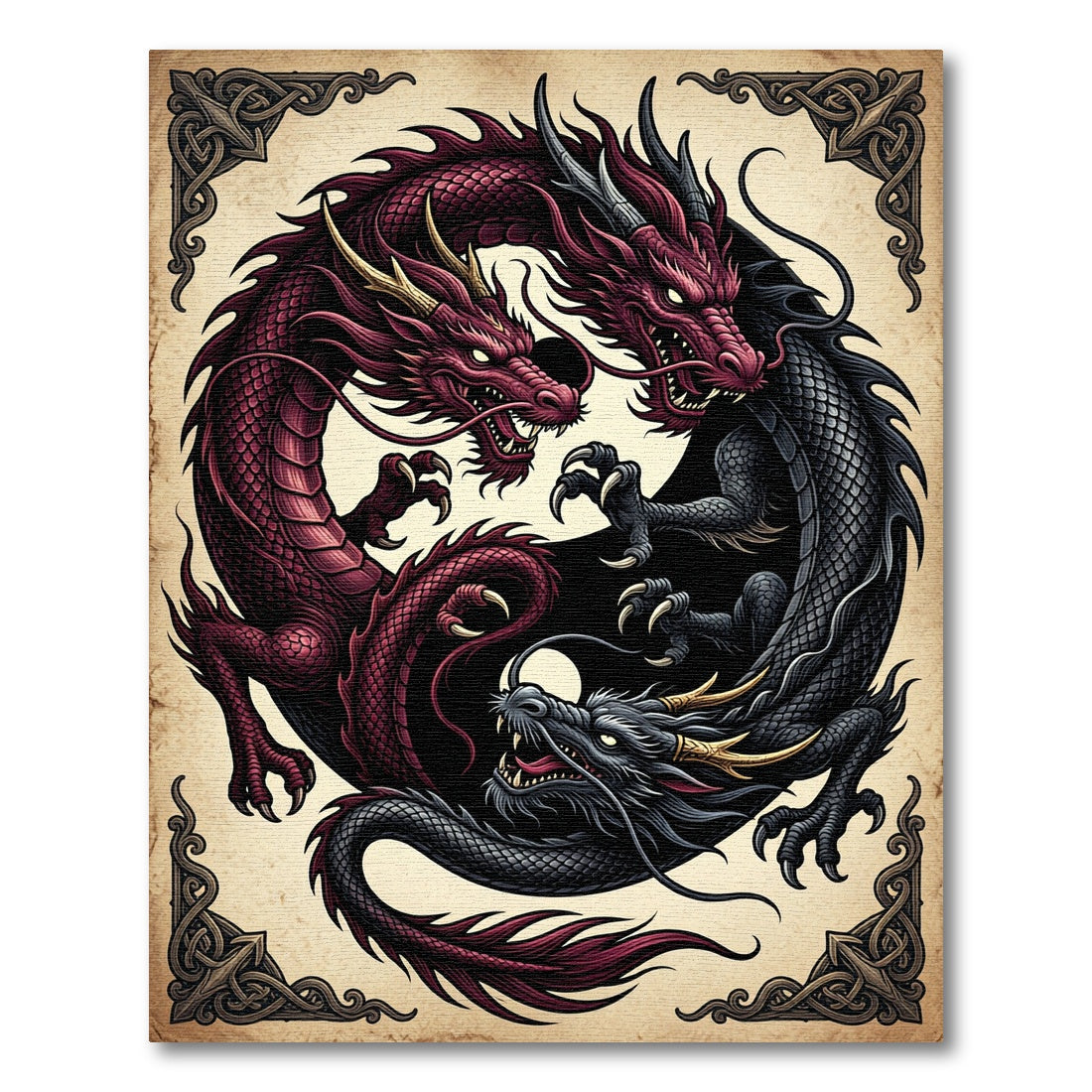 Yin Yang Crimson and Obsidian Dragon Rug