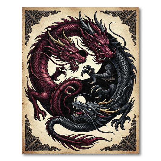 Yin Yang Crimson and Obsidian Dragon Rug