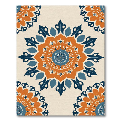 Orange Blue Medallion Folk Art Rug