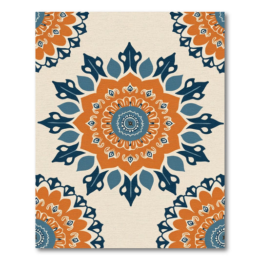Orange Blue Medallion Folk Art Rug