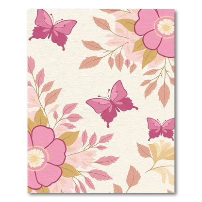 Pink Butterfly Floral Cream Rug