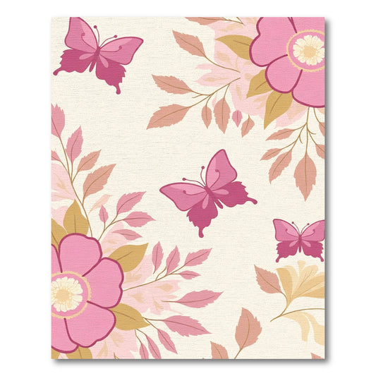 Pink Butterfly Floral Cream Rug