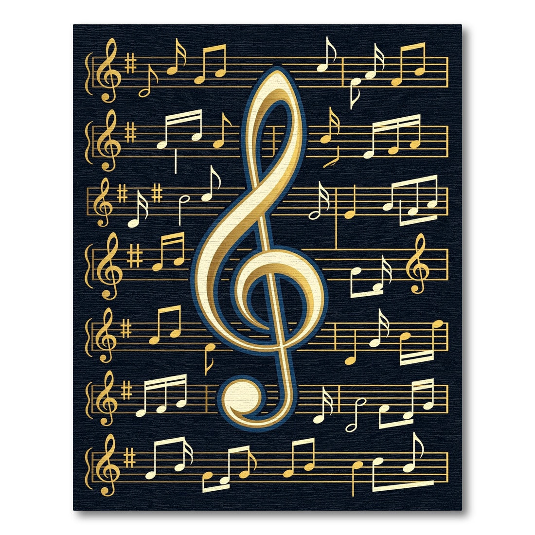 Elegant Golden Musical Treble Clef Rug