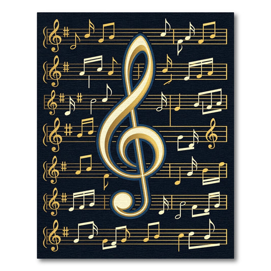 Elegant Golden Musical Treble Clef Rug