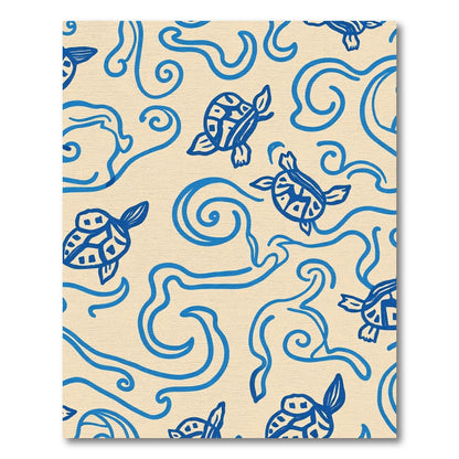 Blue Turtle Swirls Cream Rug