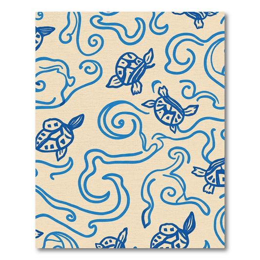 Blue Turtle Swirls Cream Rug