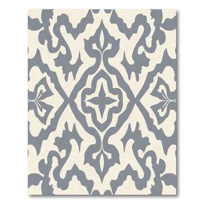 Grey Cream damask ornamental arrangement Rug