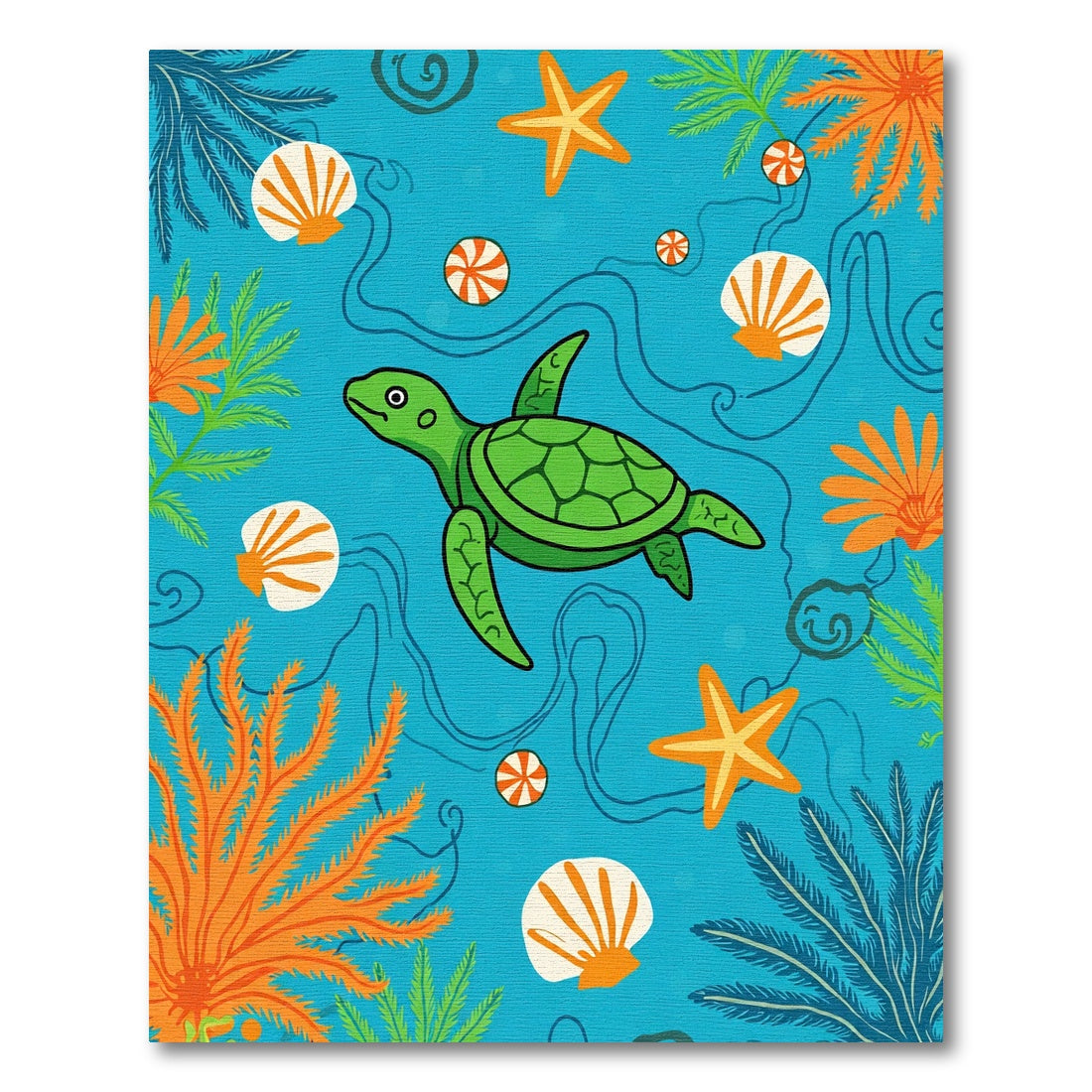Vibrant Blue Ocean Turtle Seashell Coral Rug