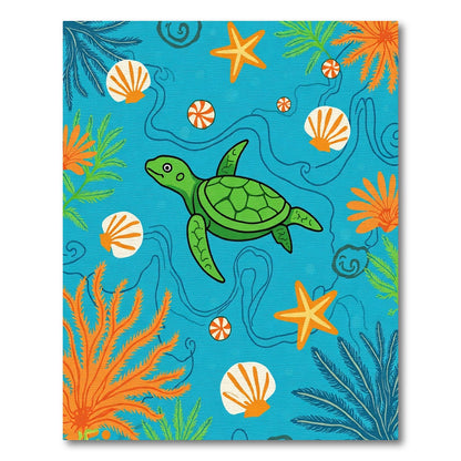 Vibrant Blue Ocean Turtle Seashell Coral Rug
