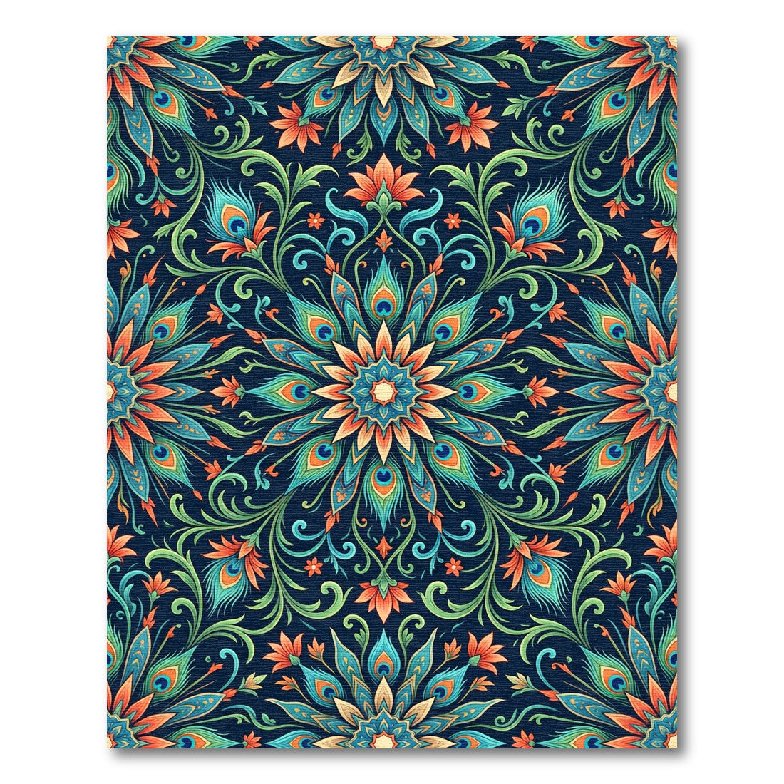 Vibrant Peacock Feather Mandala Pattern Rug