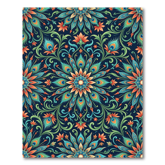 Vibrant Peacock Feather Mandala Pattern Rug