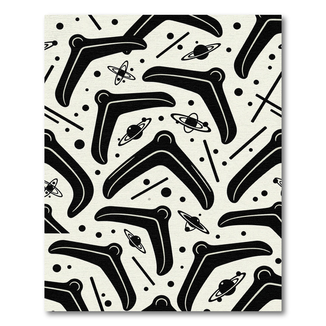 Retro Black Boomerang Space Odyssey Rug