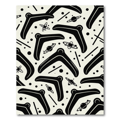 Retro Black Boomerang Space Odyssey Rug