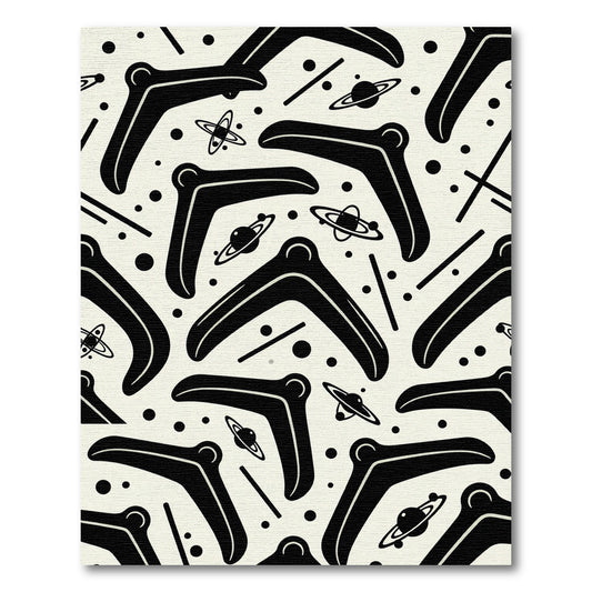 Retro Black Boomerang Space Odyssey Rug