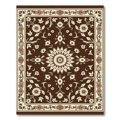 Rich Brown Ivory Floral Medallion Rug