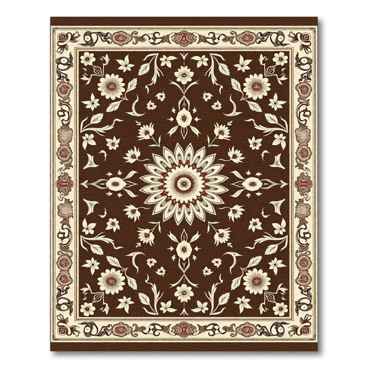 Rich Brown Ivory Floral Medallion Rug