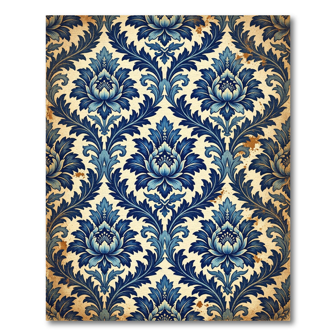 Vintage Indigo Floral Damask Scroll Rug