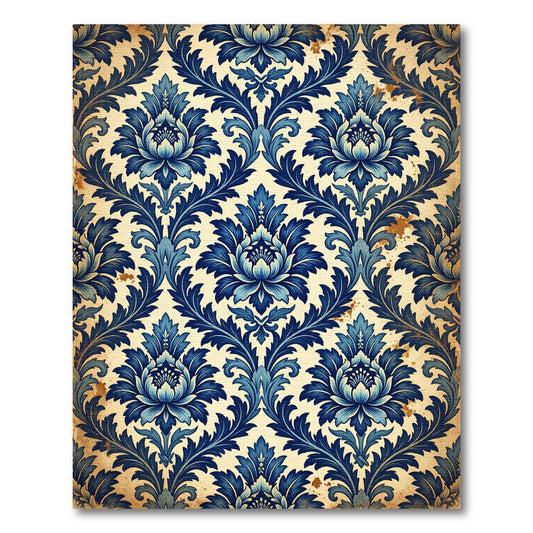 Vintage Indigo Floral Damask Scroll Rug