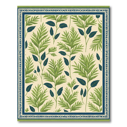 Green Leafy Branch Border Rug