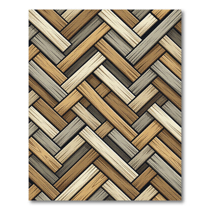 Neutral Herringbone Wood Plank Weave Rug