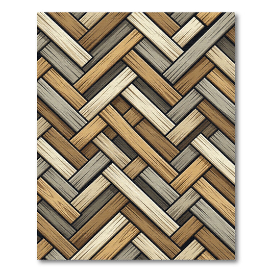 Neutral Herringbone Wood Plank Weave Rug