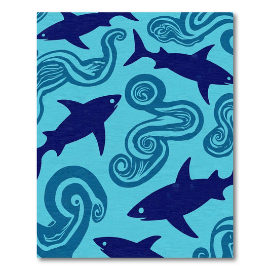 Deep Blue Shark Swirl Ocean Rug