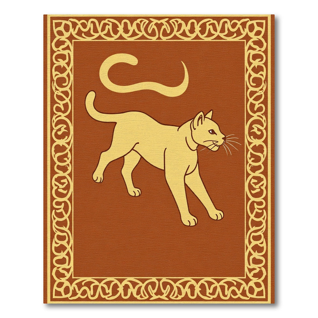 Golden Cat Outline Ornate Frame Rug