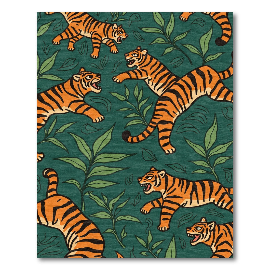 Orange Tigers Green Foliage Jungle Rug