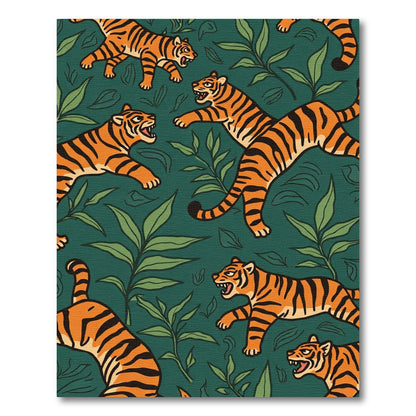 Orange Tigers Green Foliage Jungle Rug